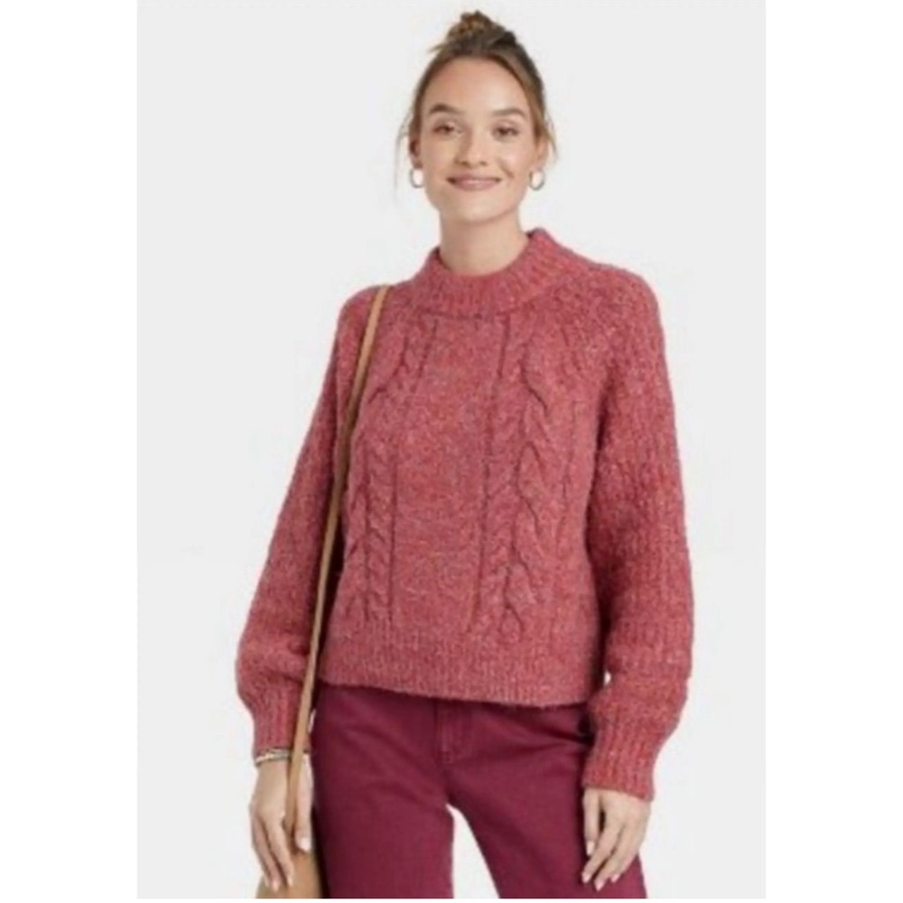 Universal Thread orange cable knit mock neck swea… - image 2